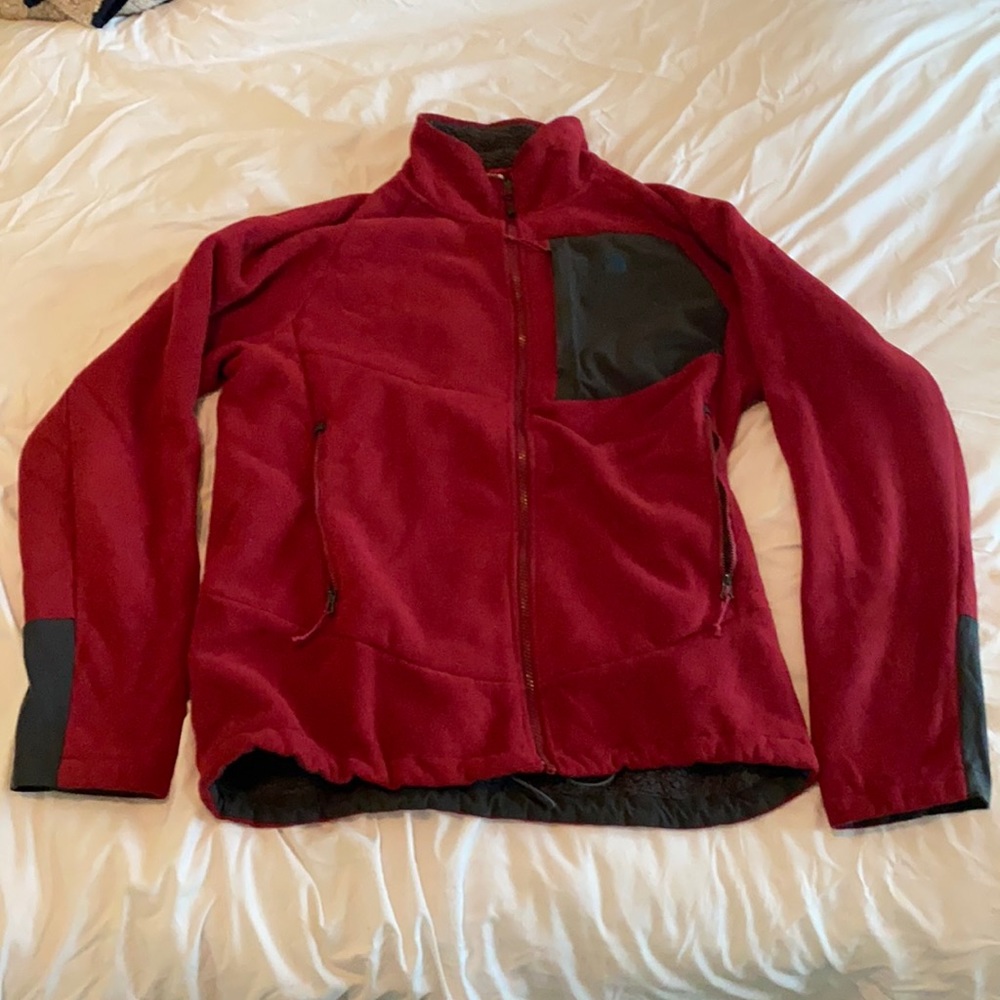 Red north face zipup fleece lined jacket